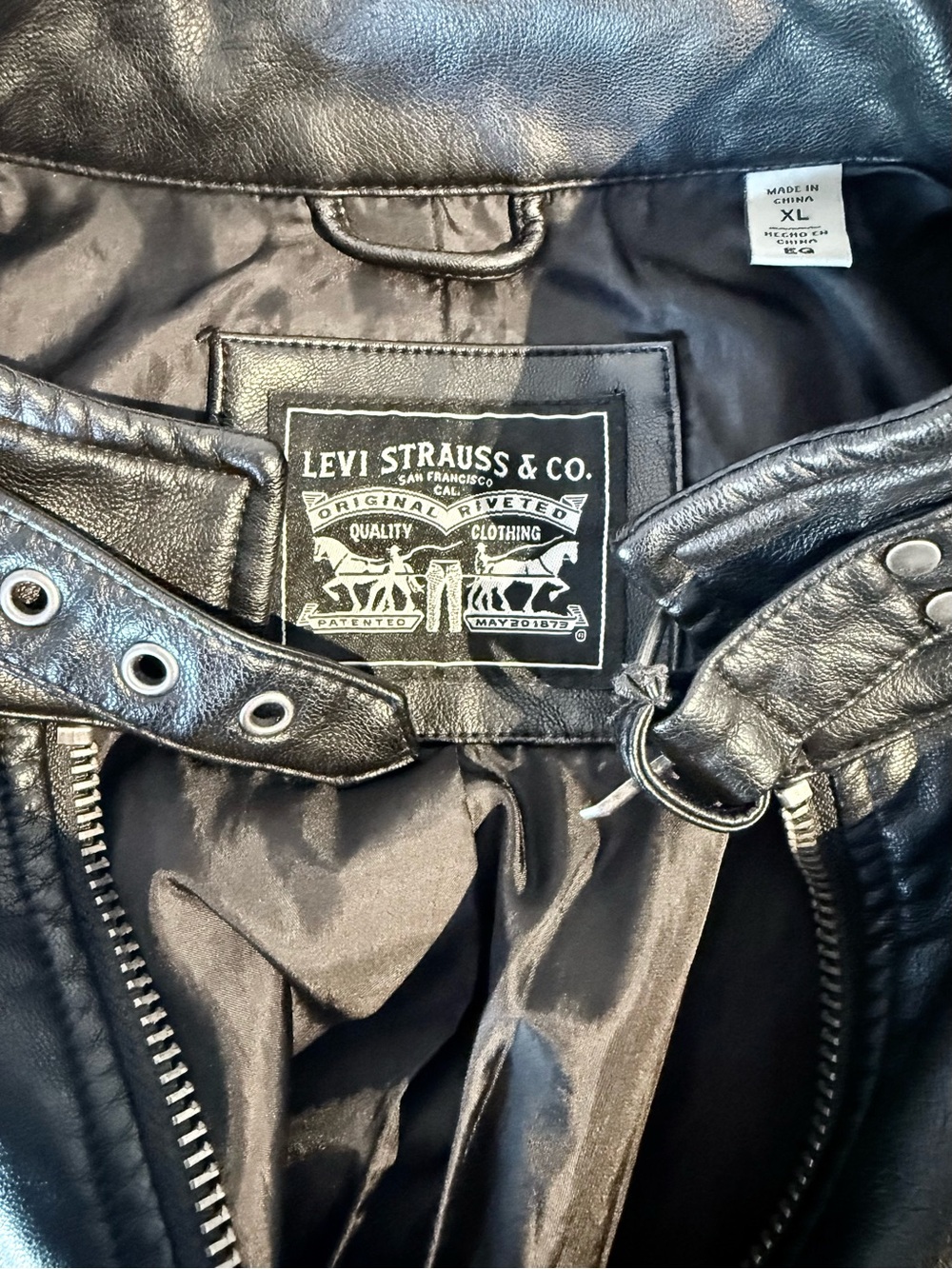Levi’s Women's Black Faux Leather Latch Collar Racer Jacket • Size XL - Picture 5 of 8